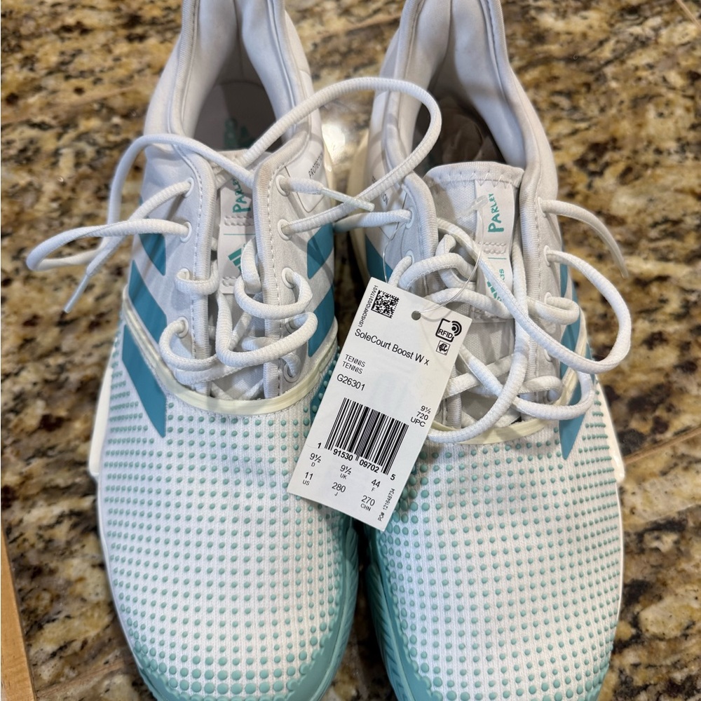 Adidas Women's Tennis Court Shoes - White and Teal